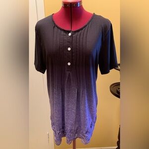 Women Gradient Printed V Neck Short Sleeve T Shirts Button Pullover